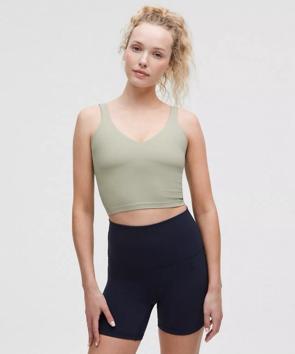 lululemon Align Cropped V-Neck Wide Strap Yoga Tank Top in Fog Green Size 2